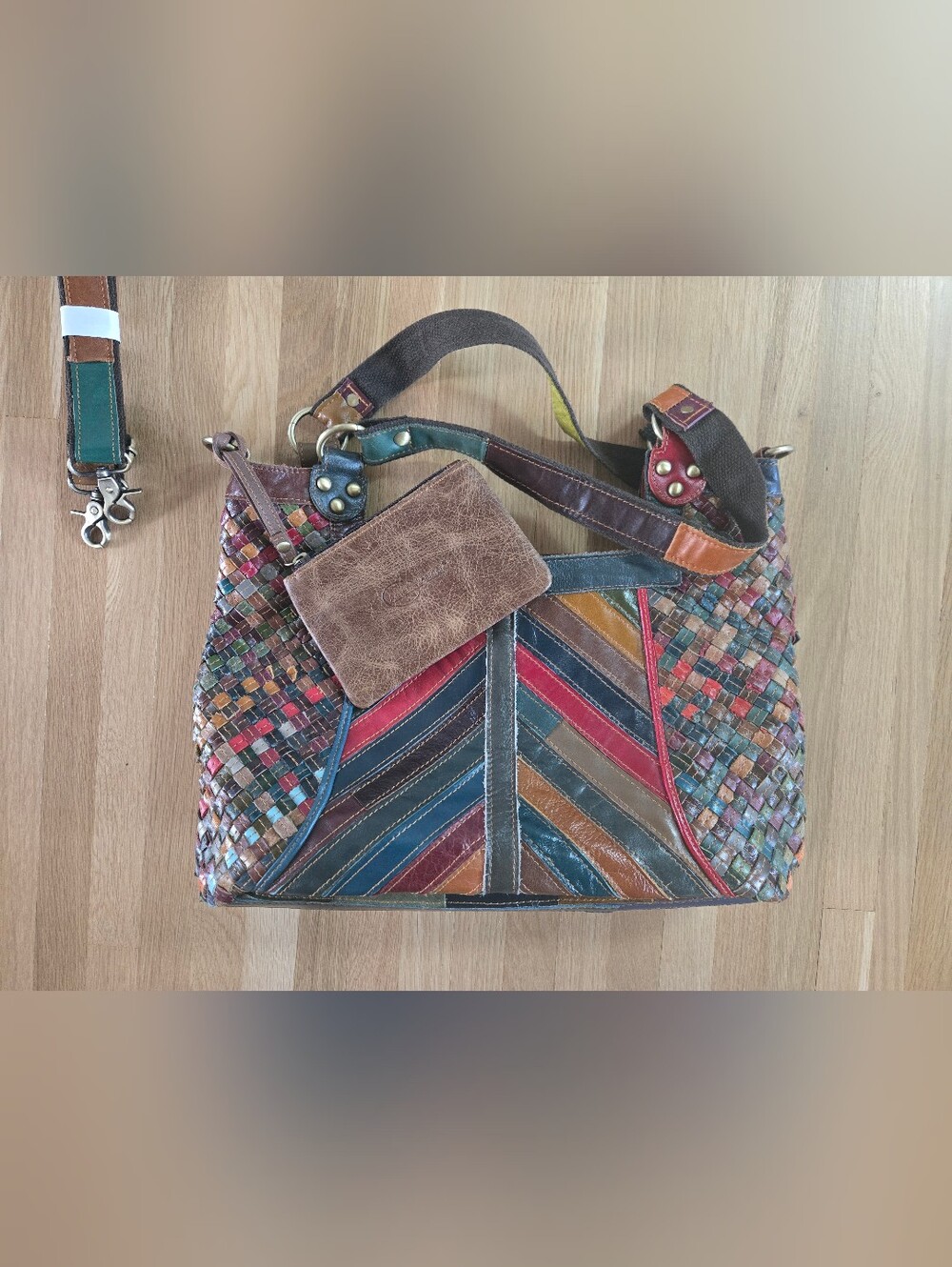AmeriLeather Genuine Leather Multicolor Patchwork Shoulder Bag